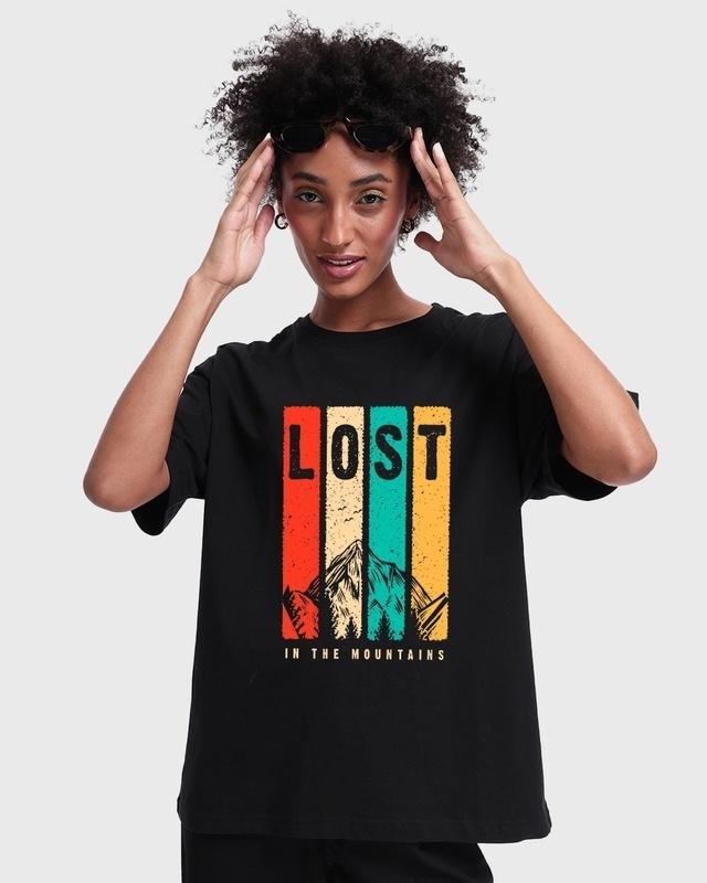 women's black lost mountains graphic printed oversized t-shirt