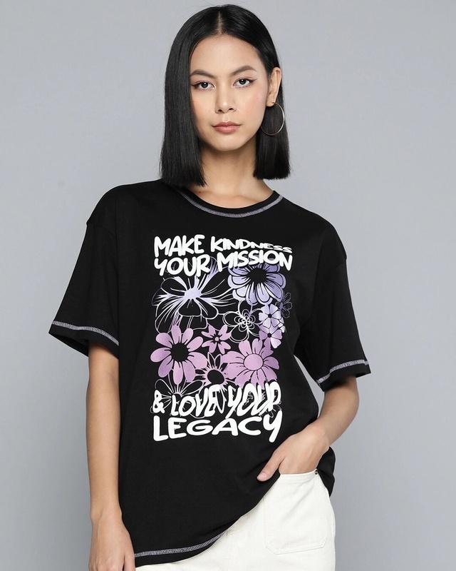 women's black love legacy floral printed oversized t-shirt