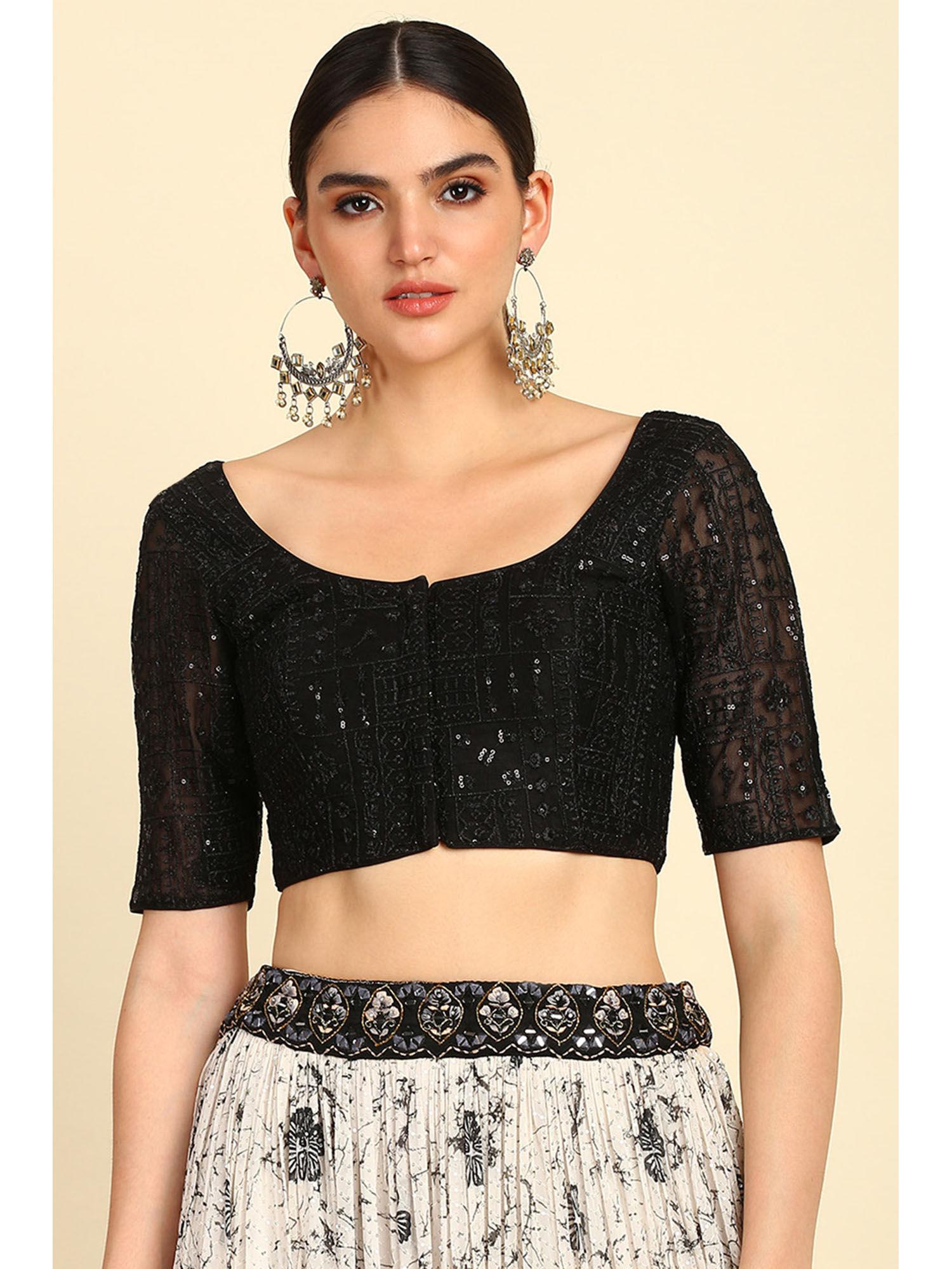 women's black net blouse with sequins work