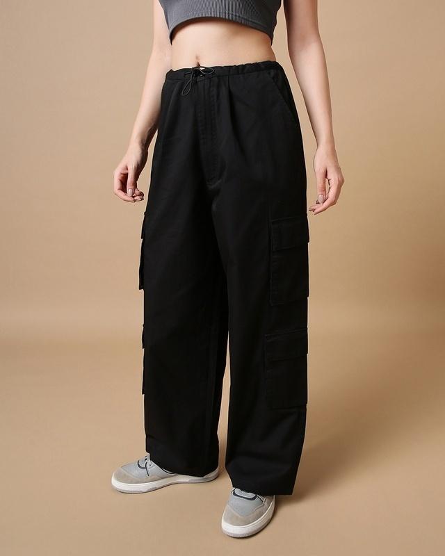 women's black oversized cargo parachute pants