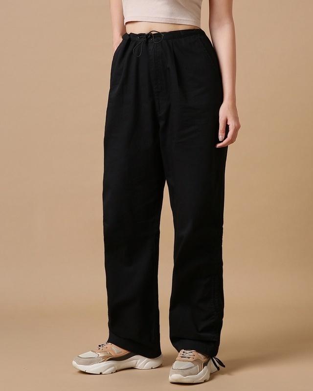 women's black oversized parachute pants