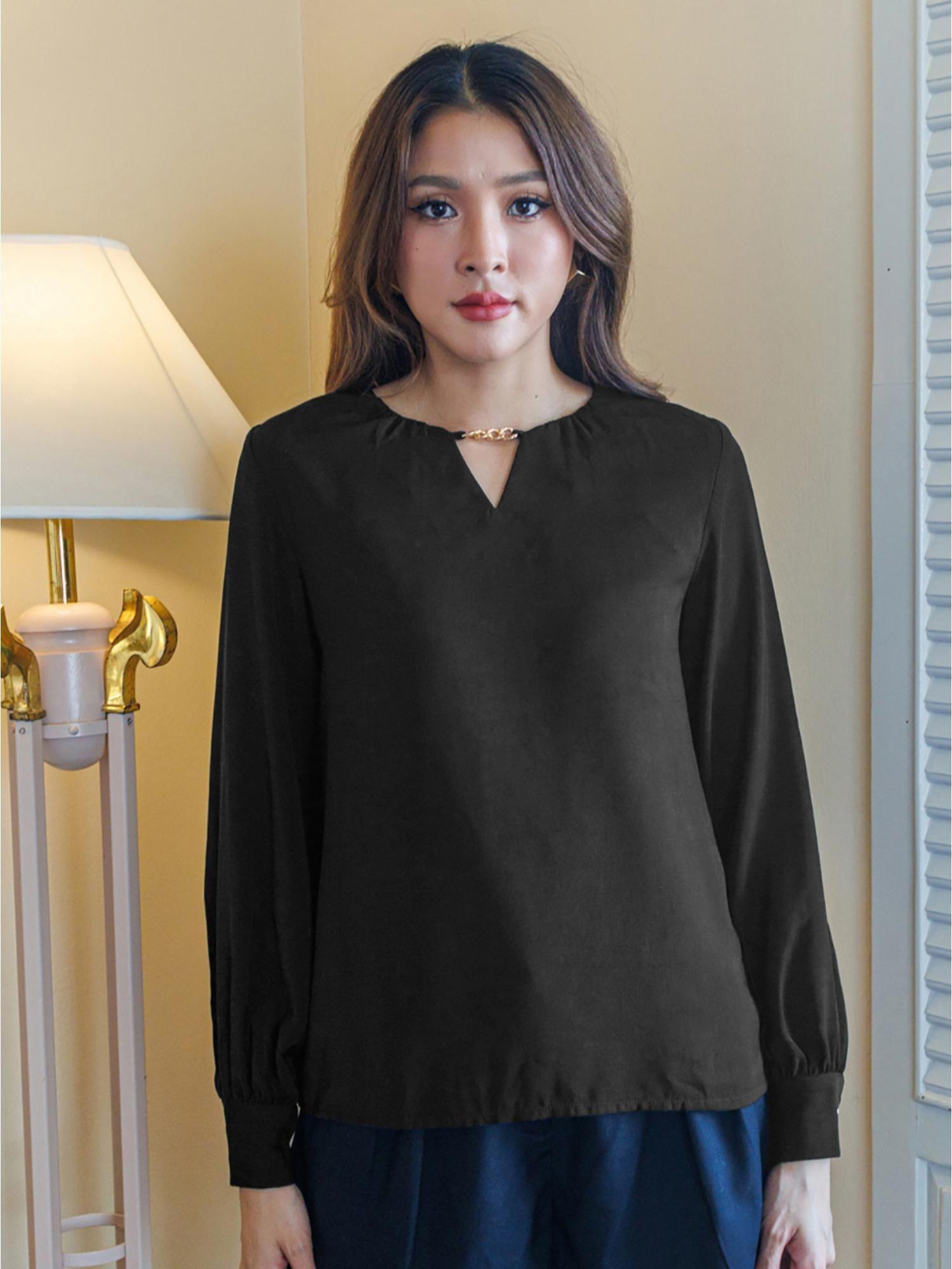 women's black plain basic top