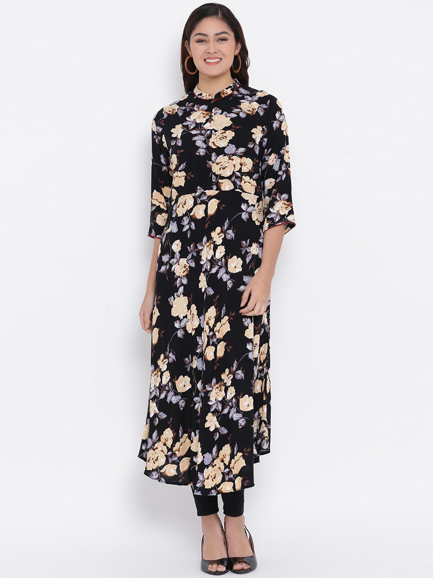 women's black printed maxi