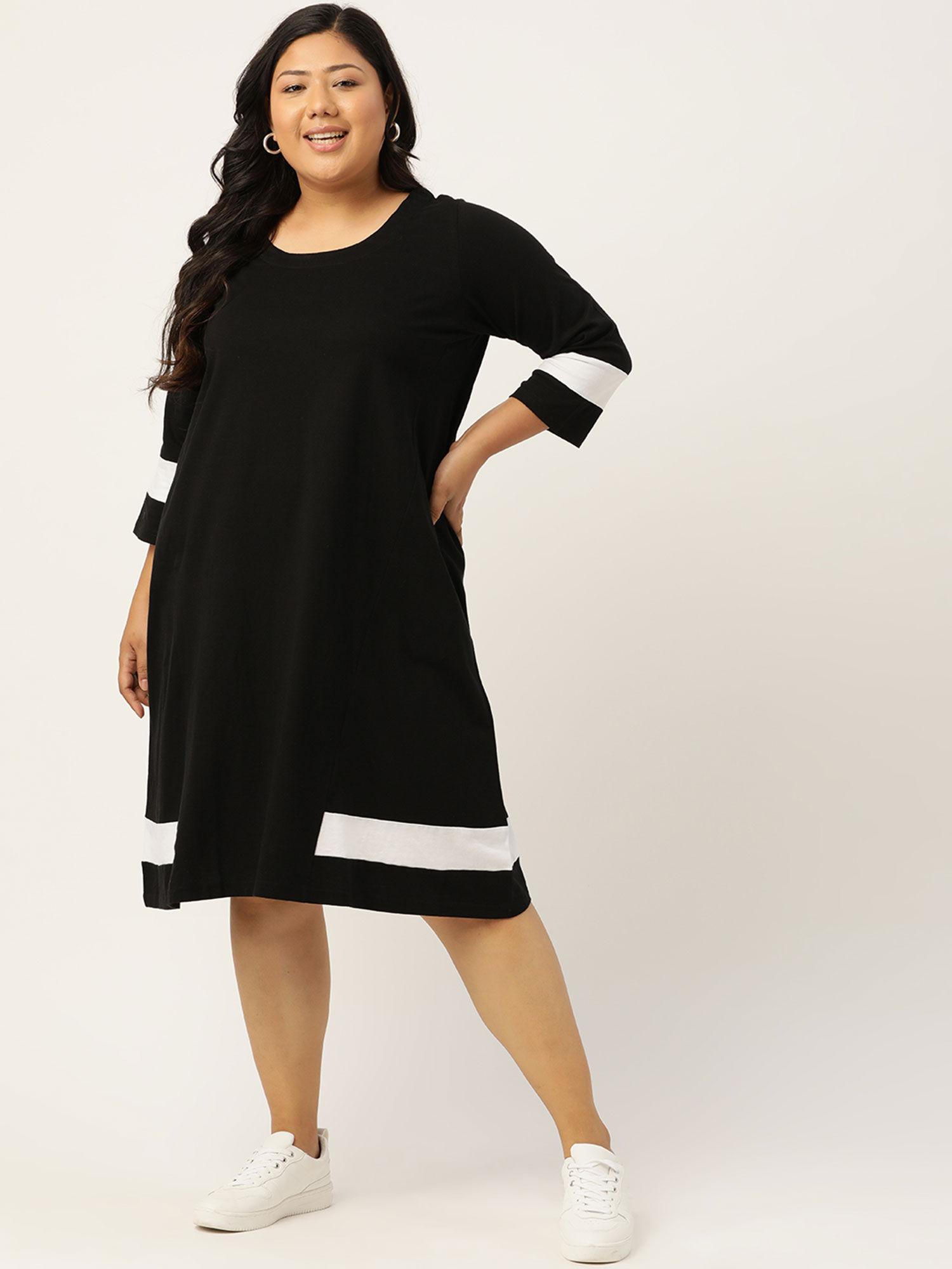 women's black pure cotton solid dress