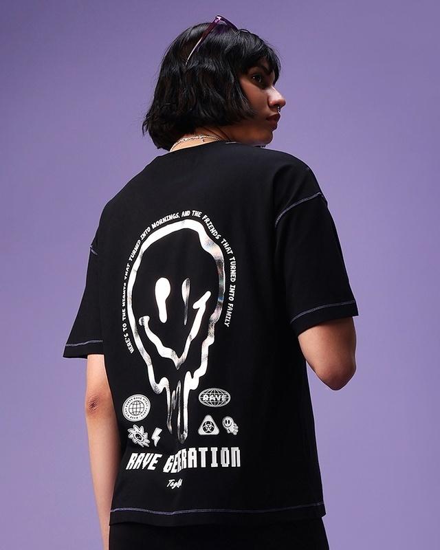 women's black rave generation graphic printed oversized t-shirt