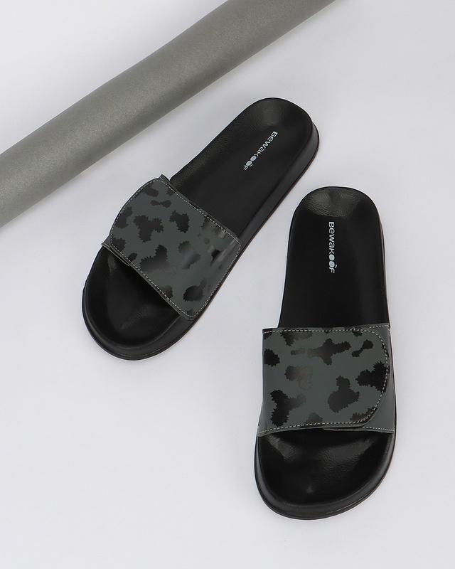 women's black ripple effect adjustable velcro sliders