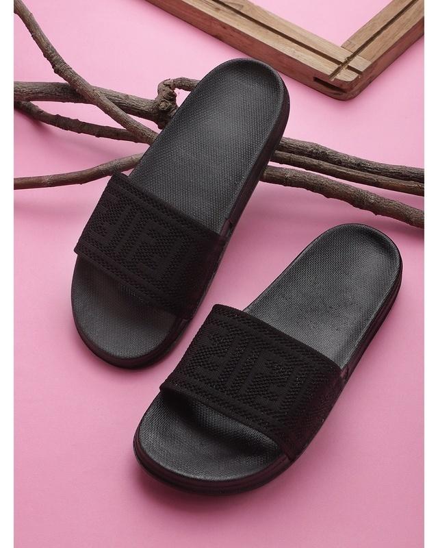 women's black sliders