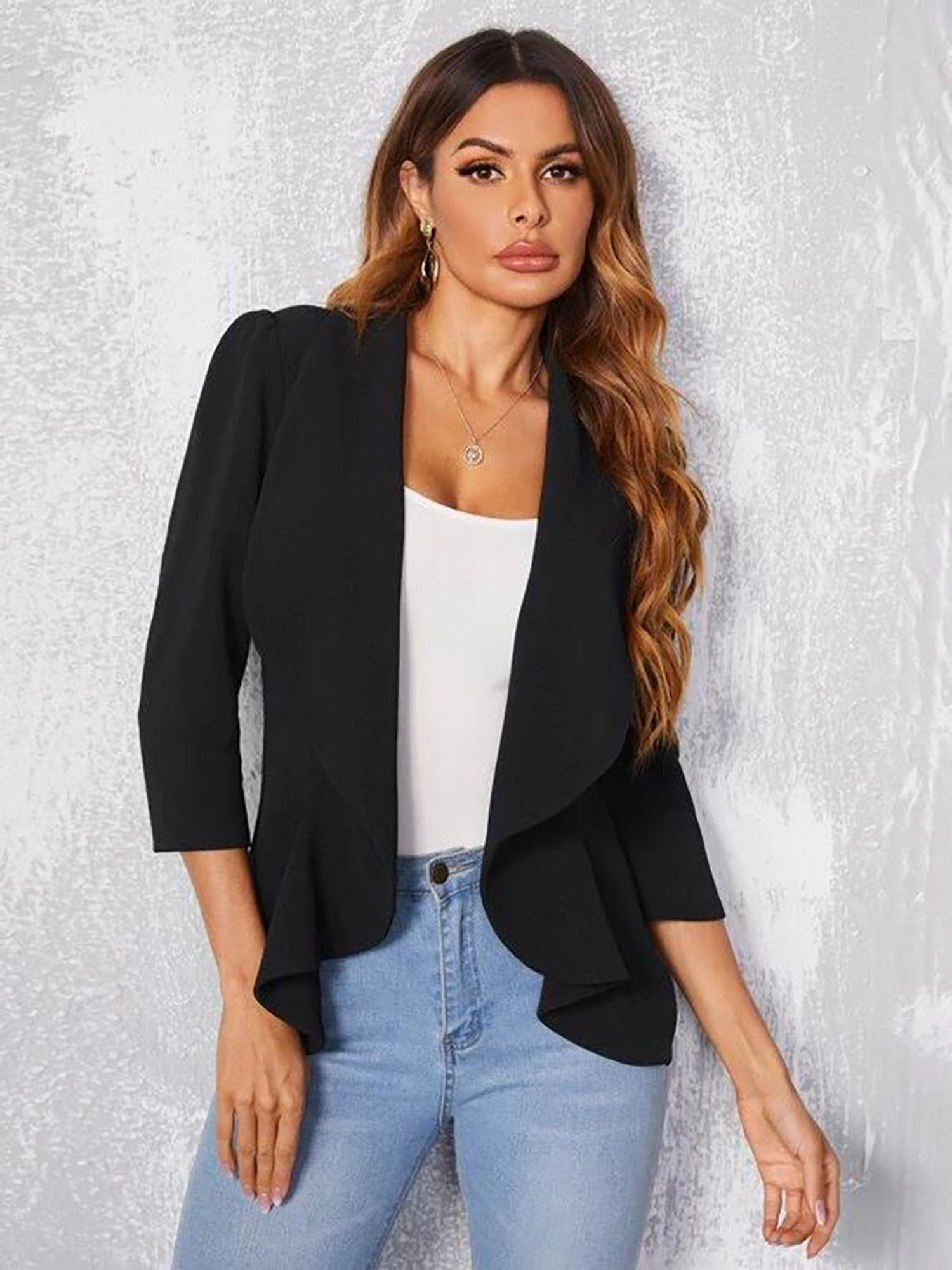women's black solid casual blazer