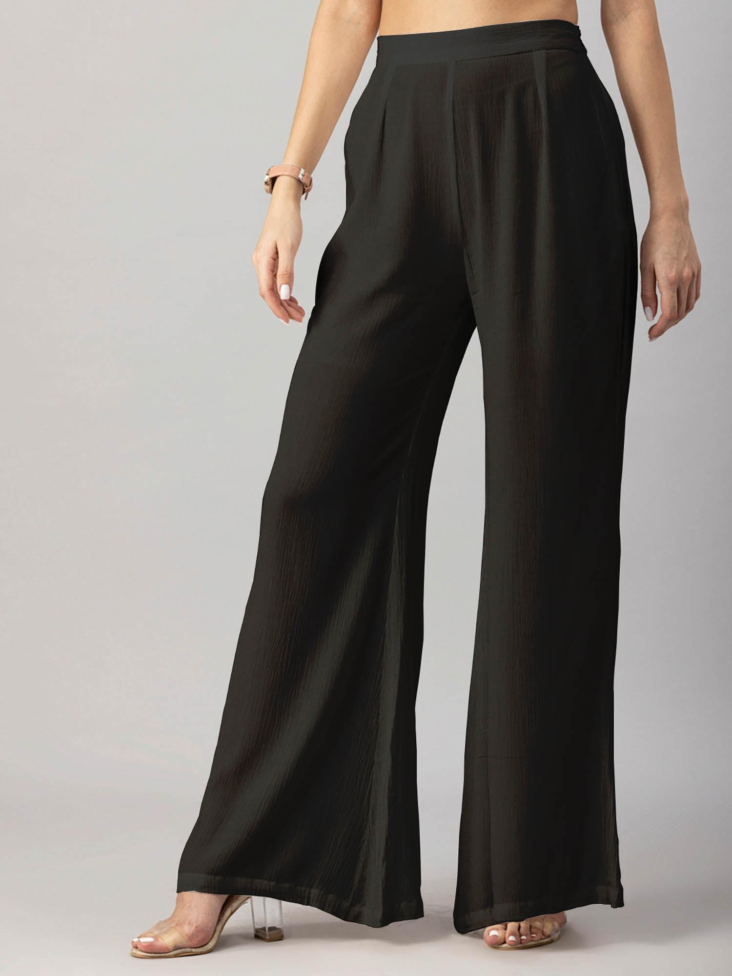 women's black solid high waist palazzo