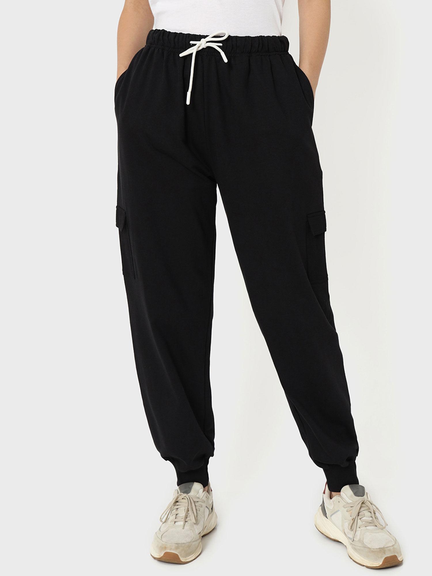 women's black solid joggers