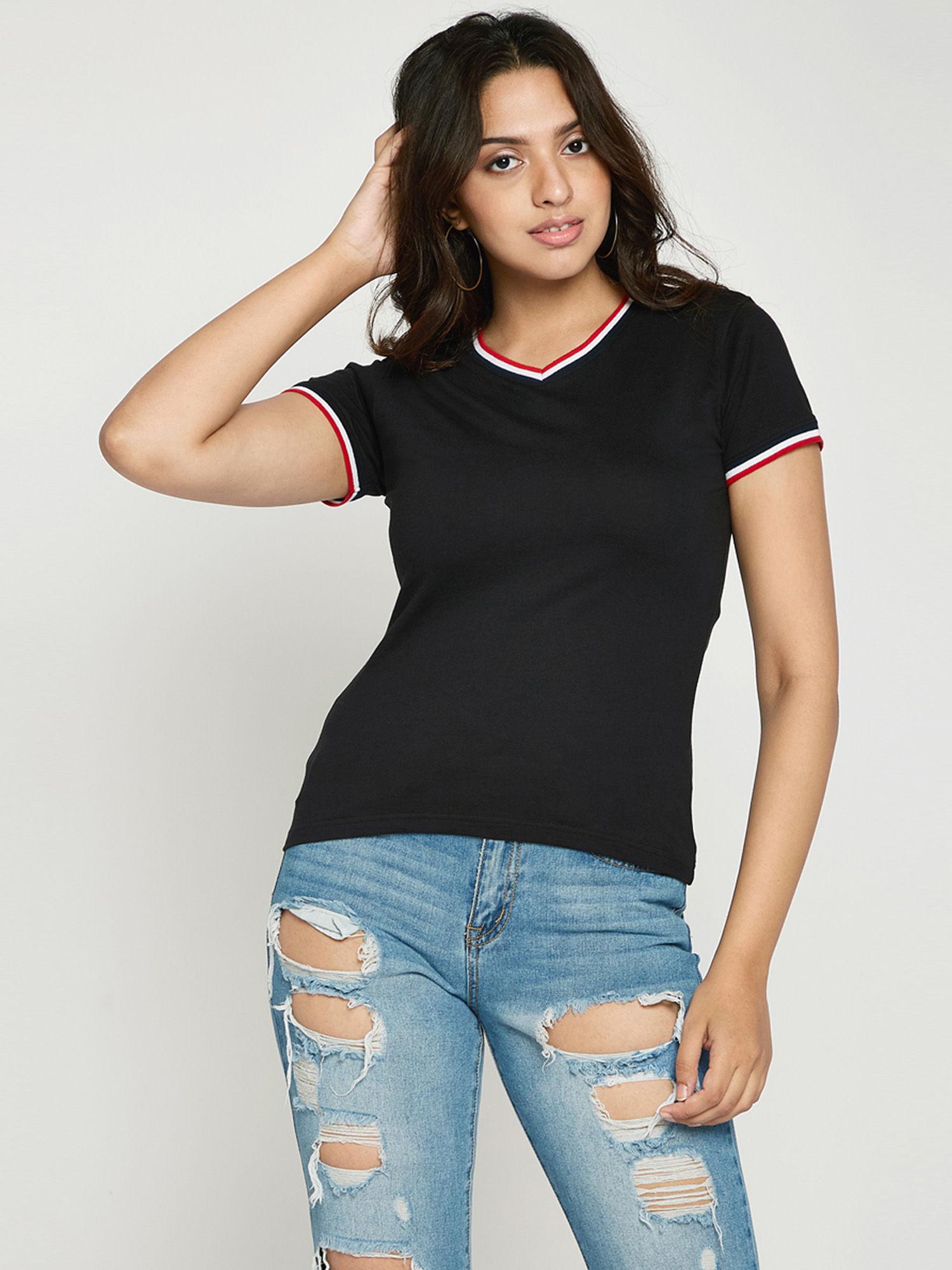 women's black solid t-shirt