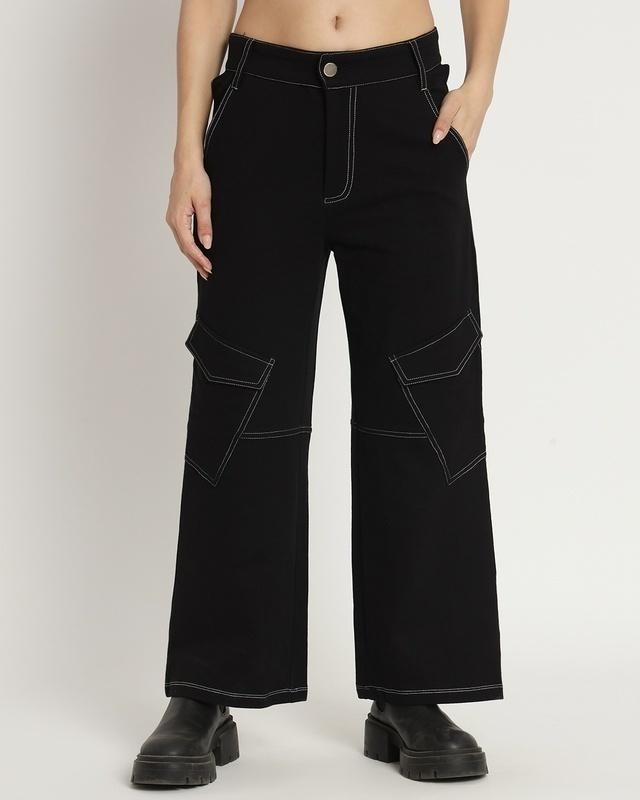 women's black straight fit cargo pants