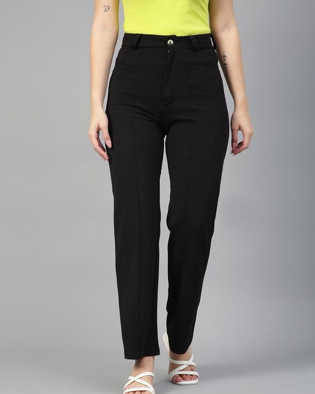 women's black straight fit trousers