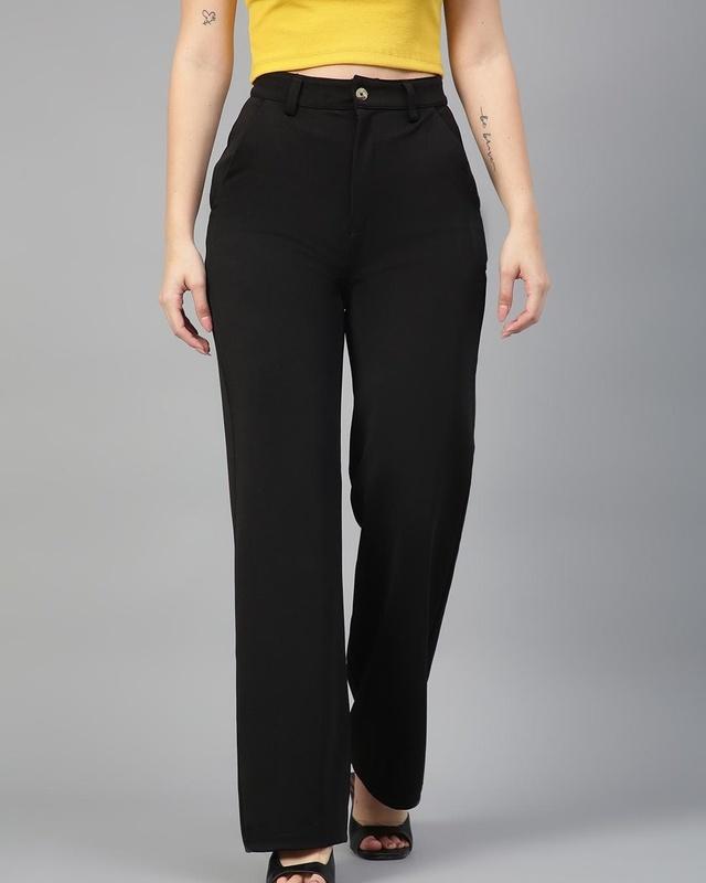 women's black straight fit trousers