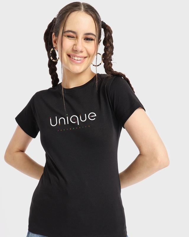 women's black unique personality typography t-shirt
