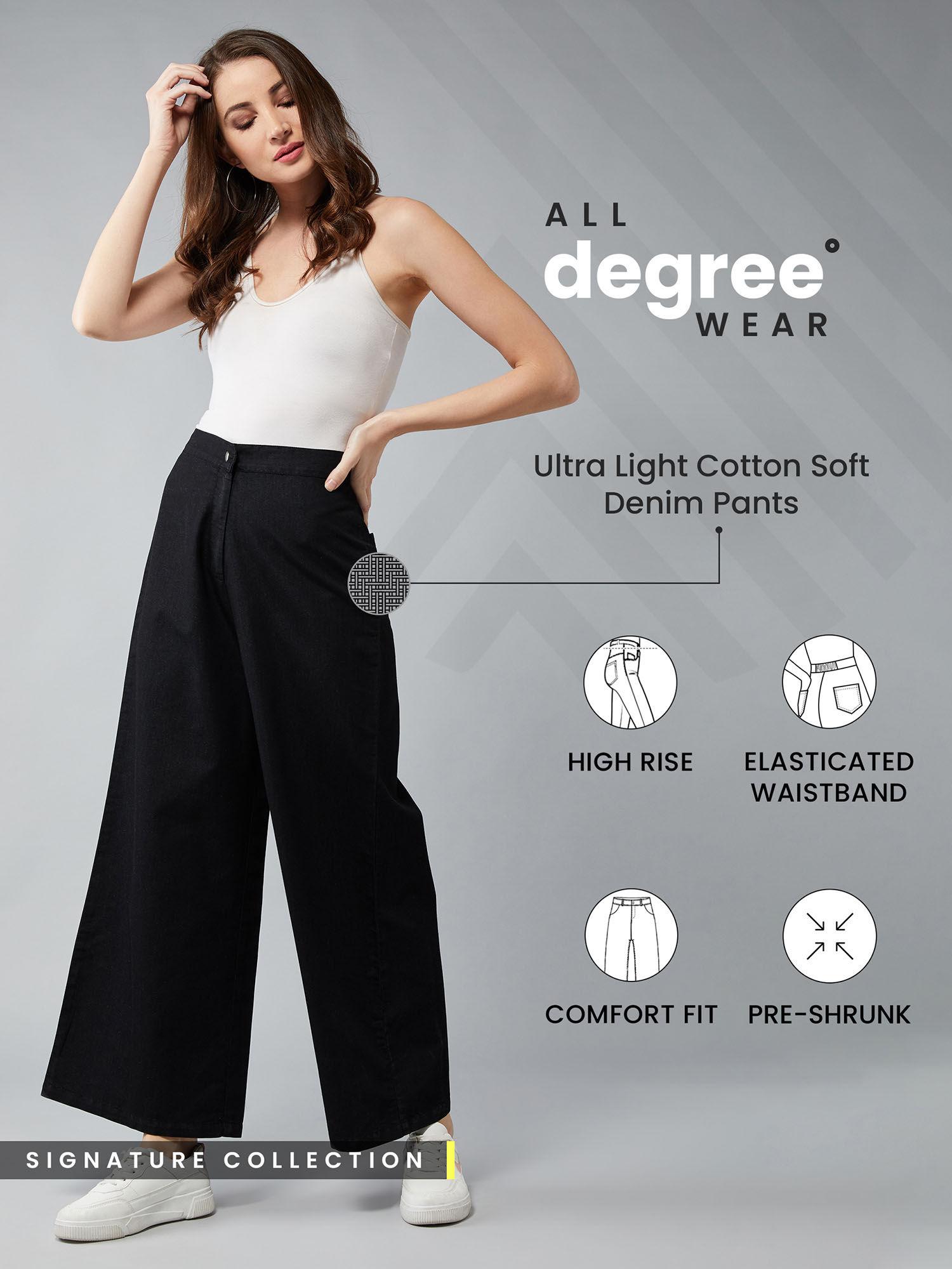 women's black wide-leg high rise clean look light weight denim pants