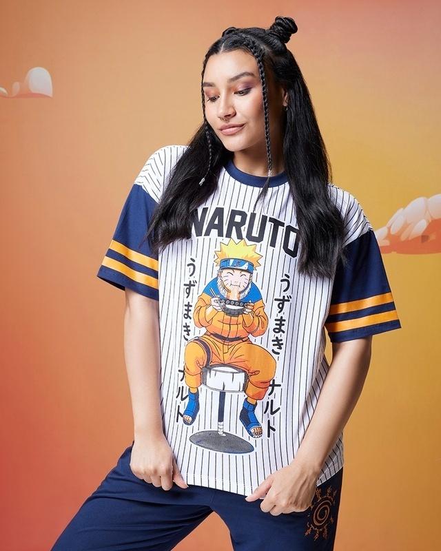 women's blue & white ramen jersey graphic printed oversized t-shirt