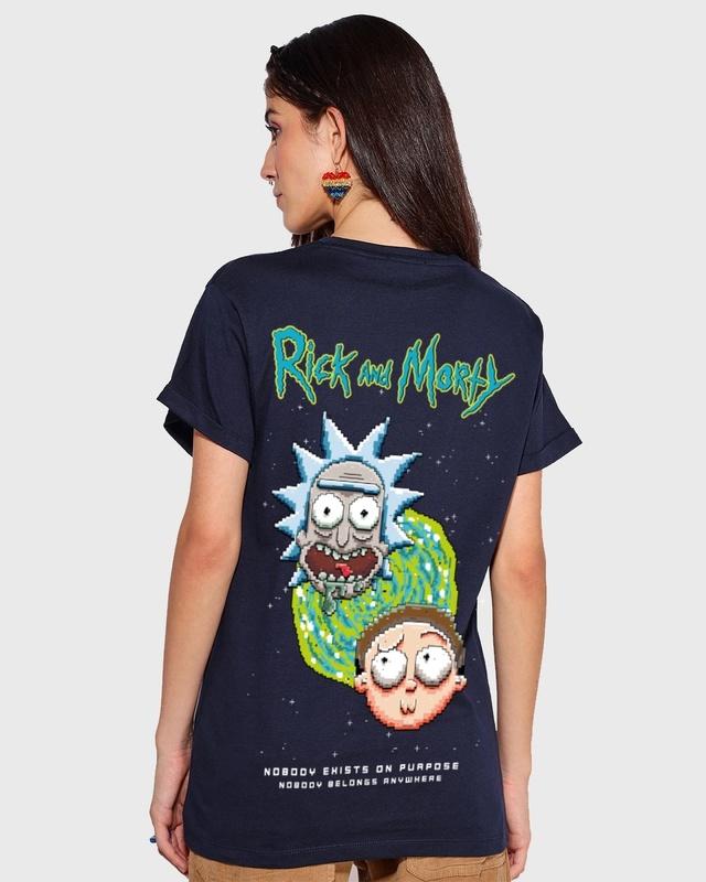 women's blue 8 bit rick and morty graphic printed boyfriend t-shirt