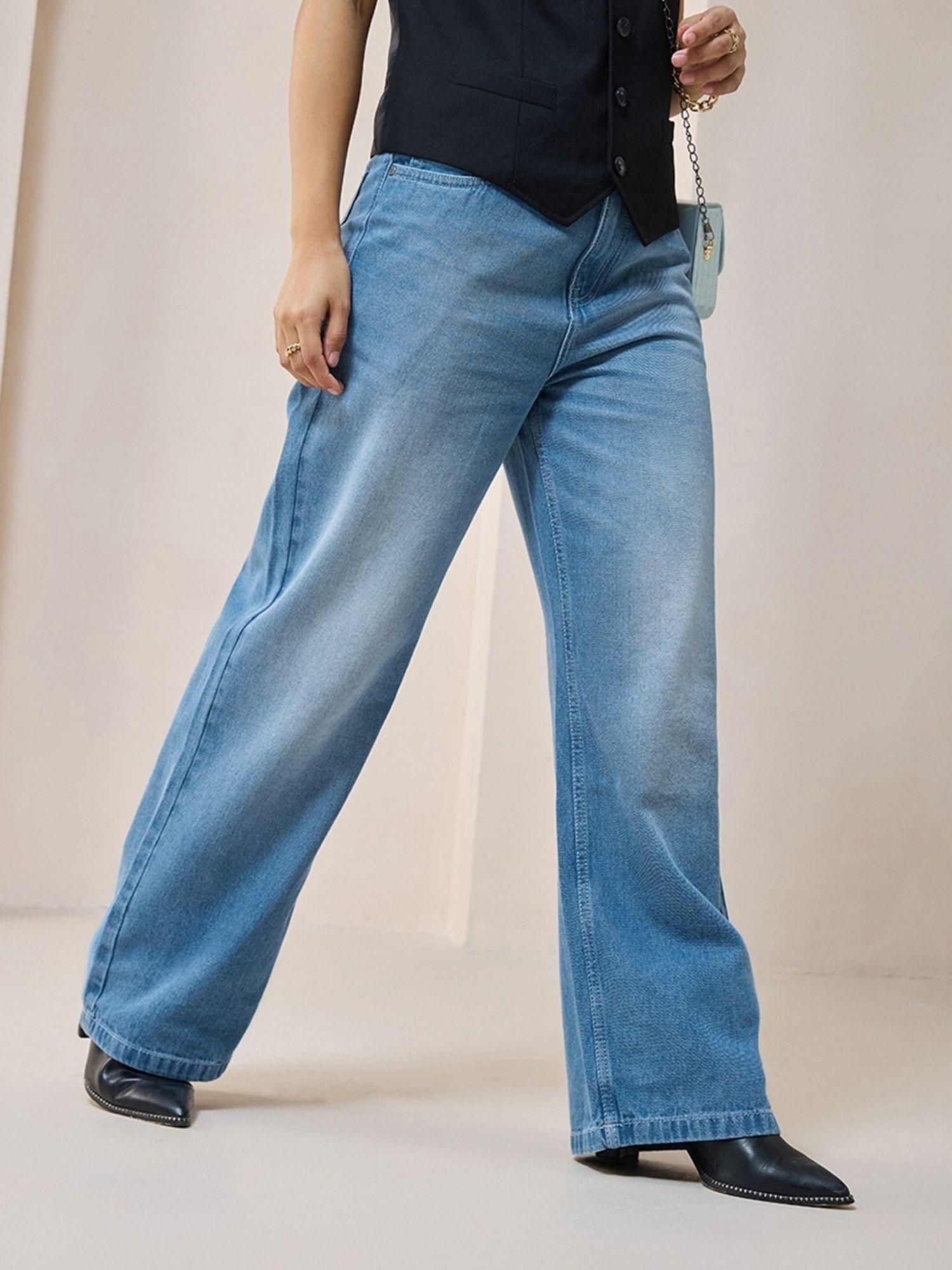 women's blue baggy wide leg jeans