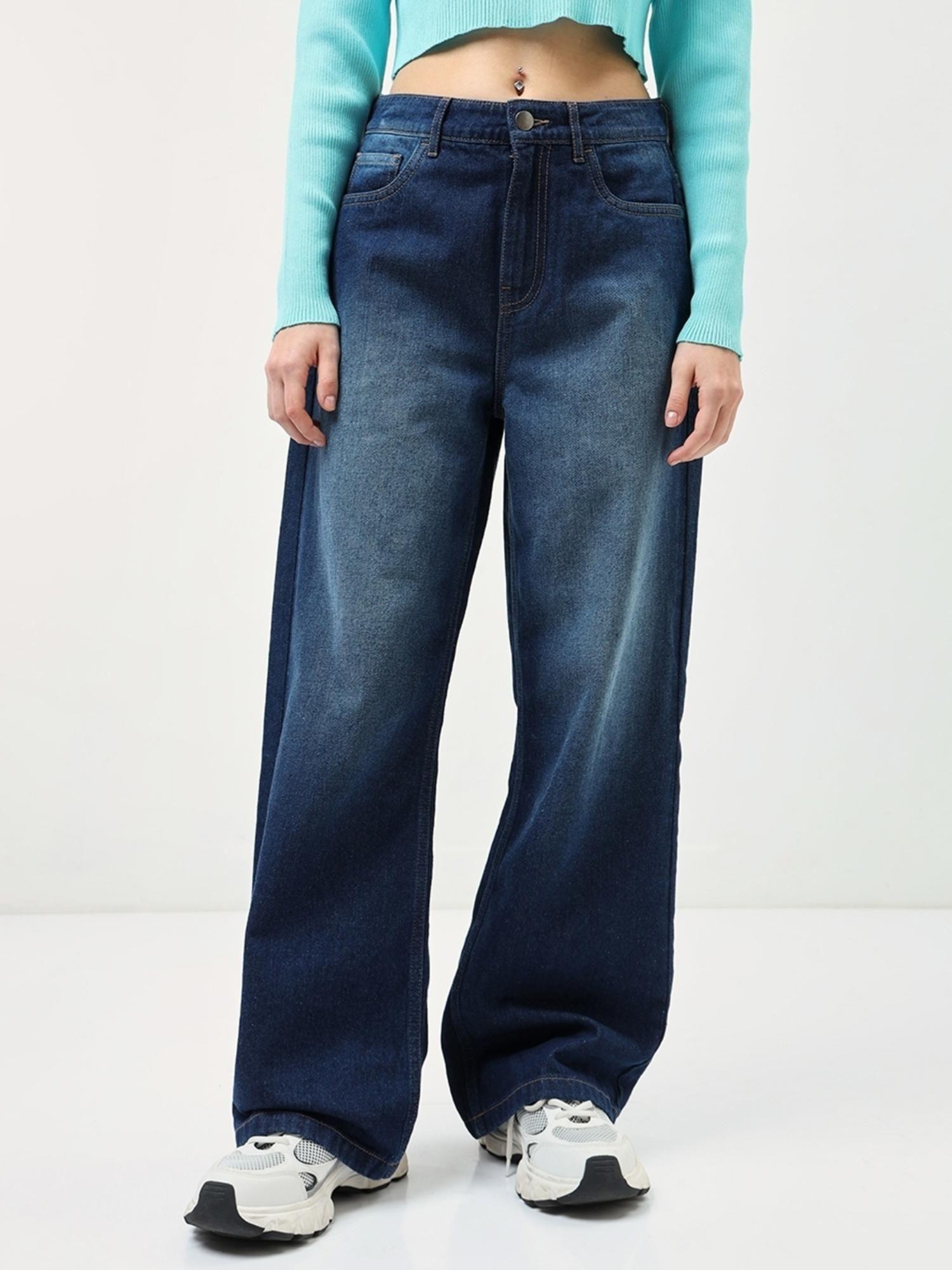 women's blue baggy wide leg jeans