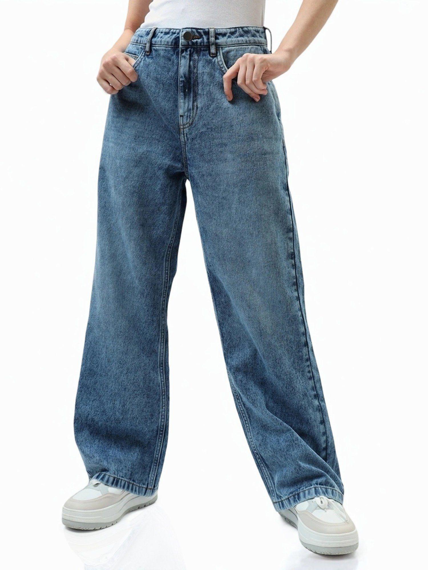 women's blue baggy wide leg jeans