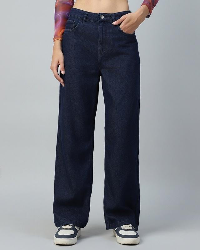 women's blue baggy wide leg jeans