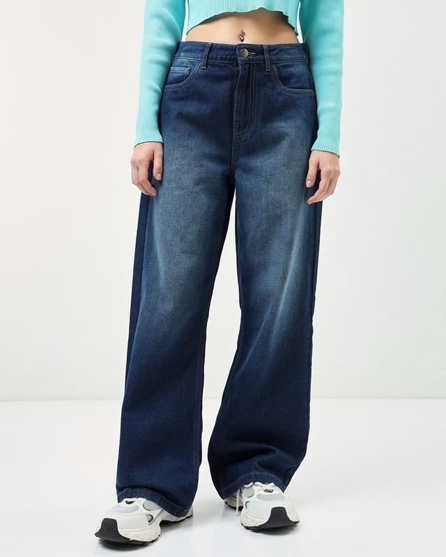 women's blue baggy wide leg jeans