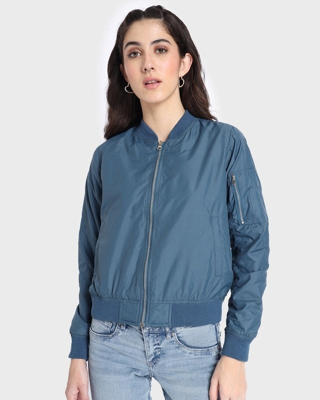 women's blue bomber jacket