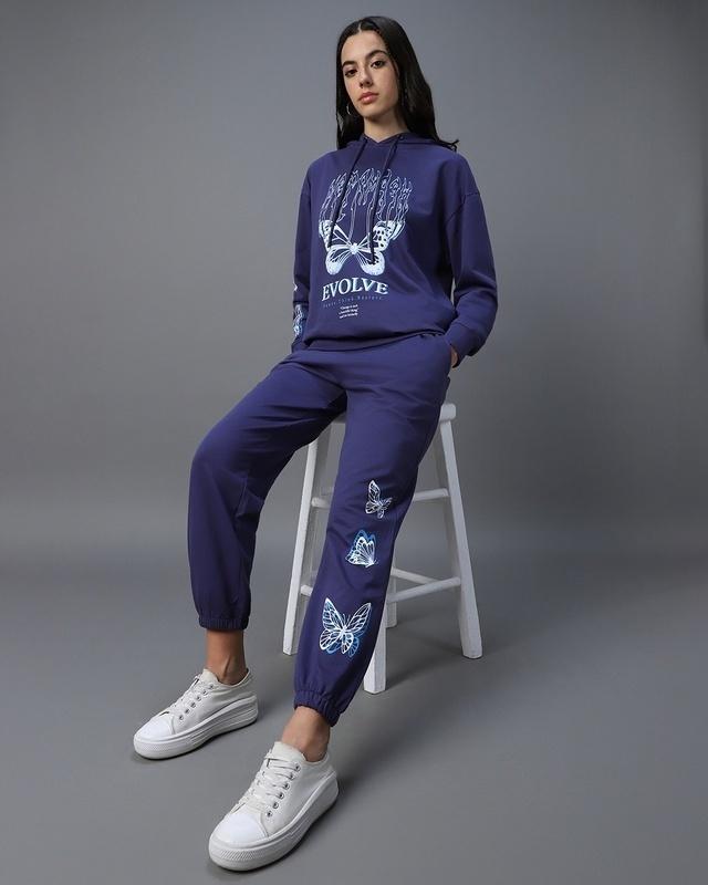 women's blue butterfly graphic printed co-ordinates