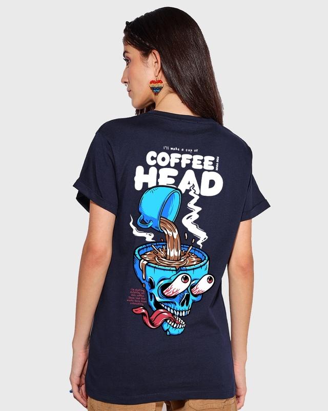 women's blue coffee head graphic printed boyfriend t-shirt