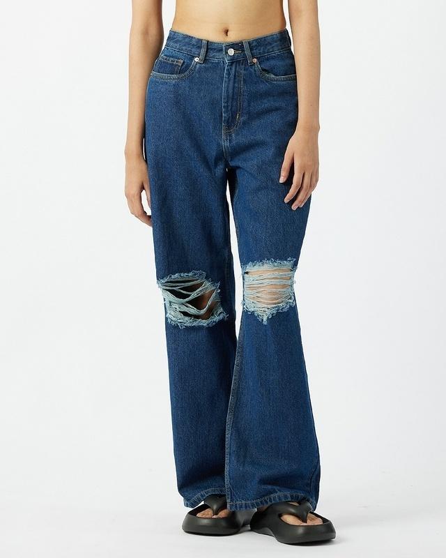 women's blue distressed super loose fit jeans