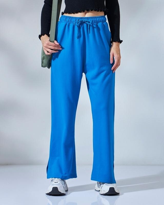 women's blue flared trousers