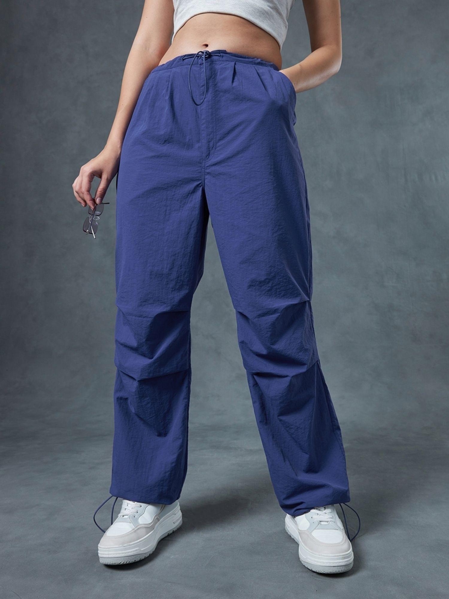 women's blue oversized parachute pants