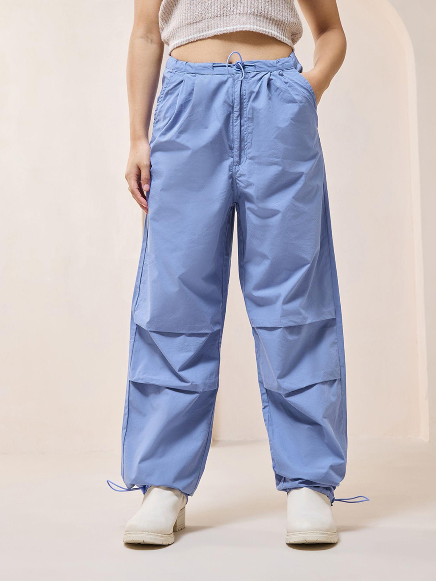 women's blue oversized parachute pants