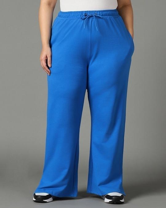 women's blue plus size flared trousers