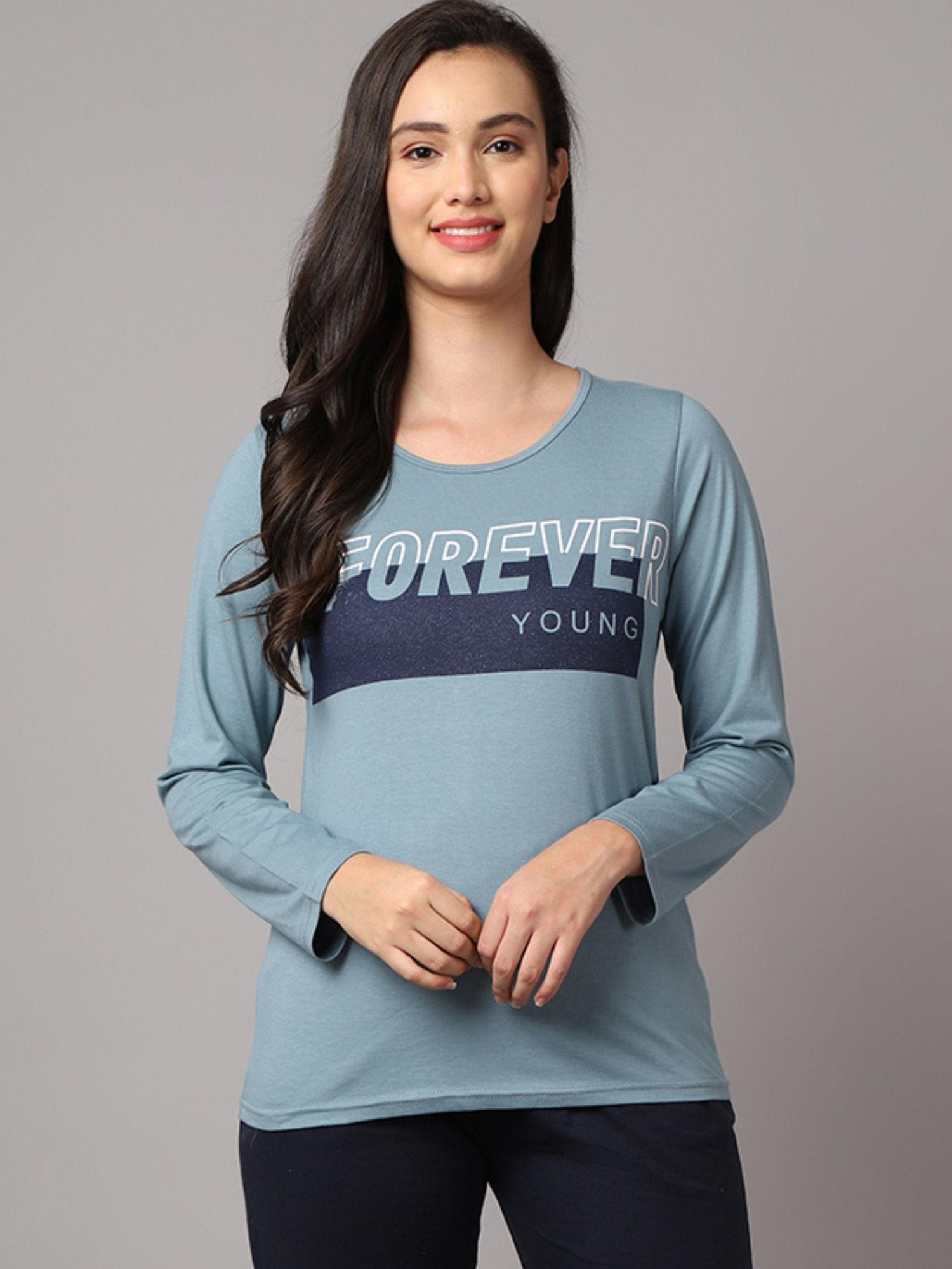women's blue printed tshirt
