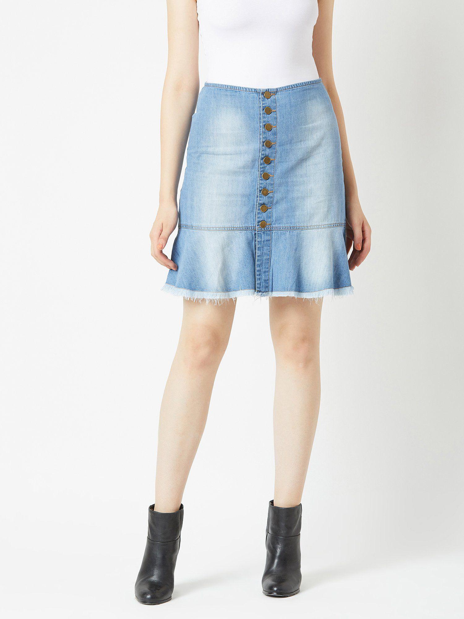 women's blue regular fit mid rise clean look midi light weight denim skirt