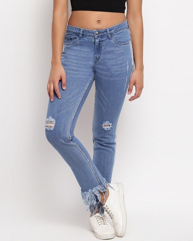 women's blue ripped slim fit jeans