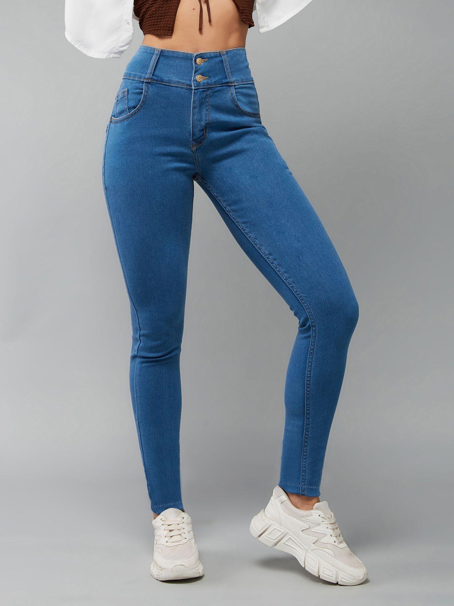 women's blue skinny fit high rise stretchable denim jeans