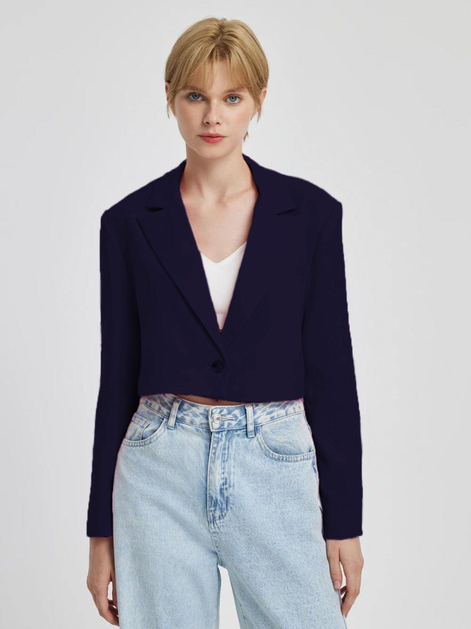 women's blue solid casual blazer