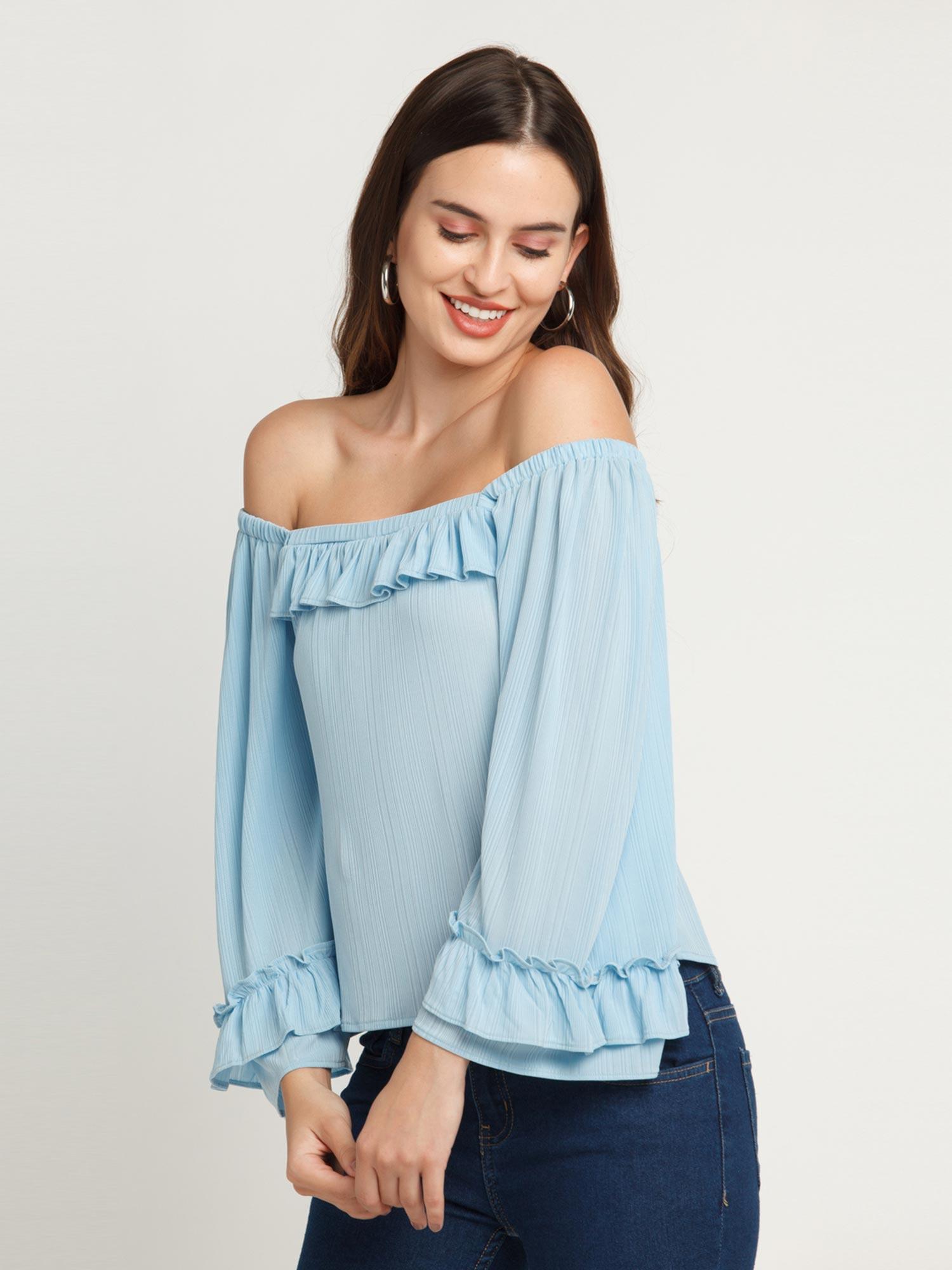 women's blue solid top