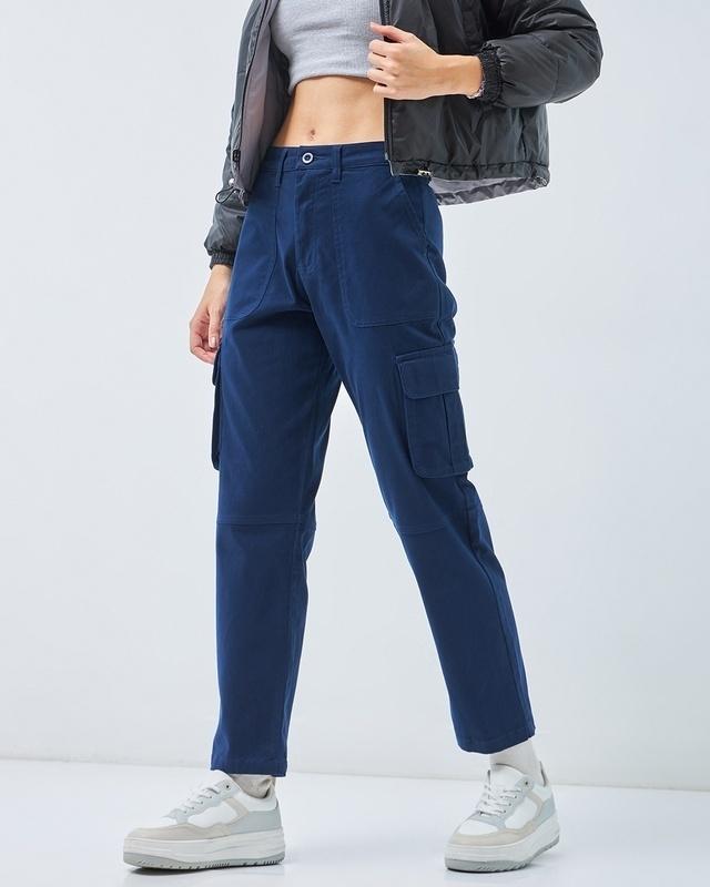 women's blue straight cargo pants