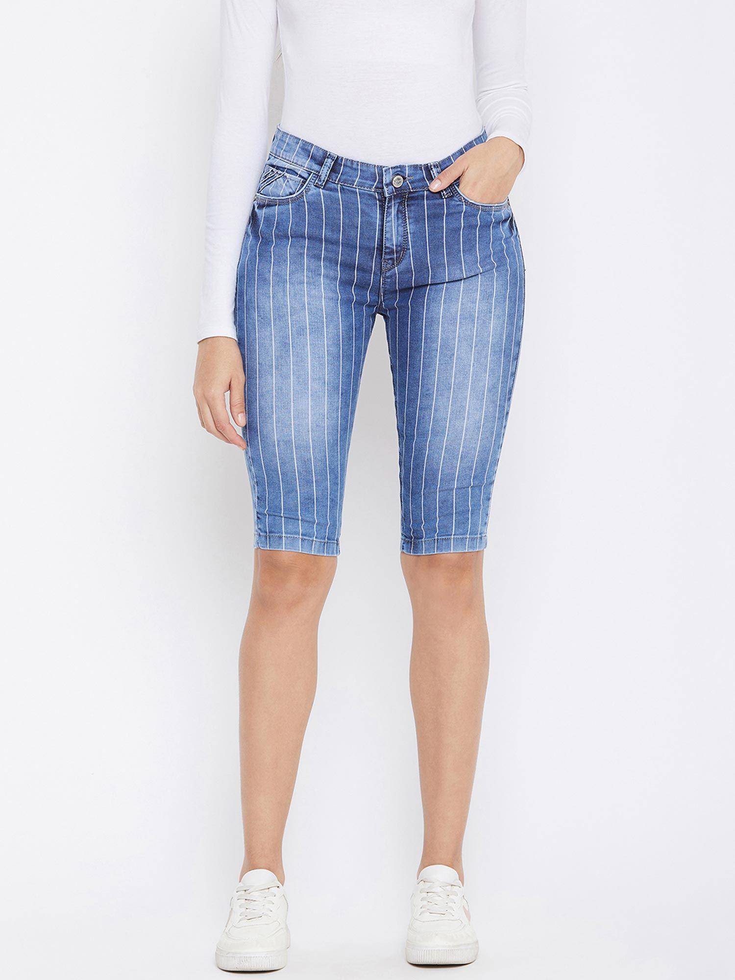 women's blue stripes shorts