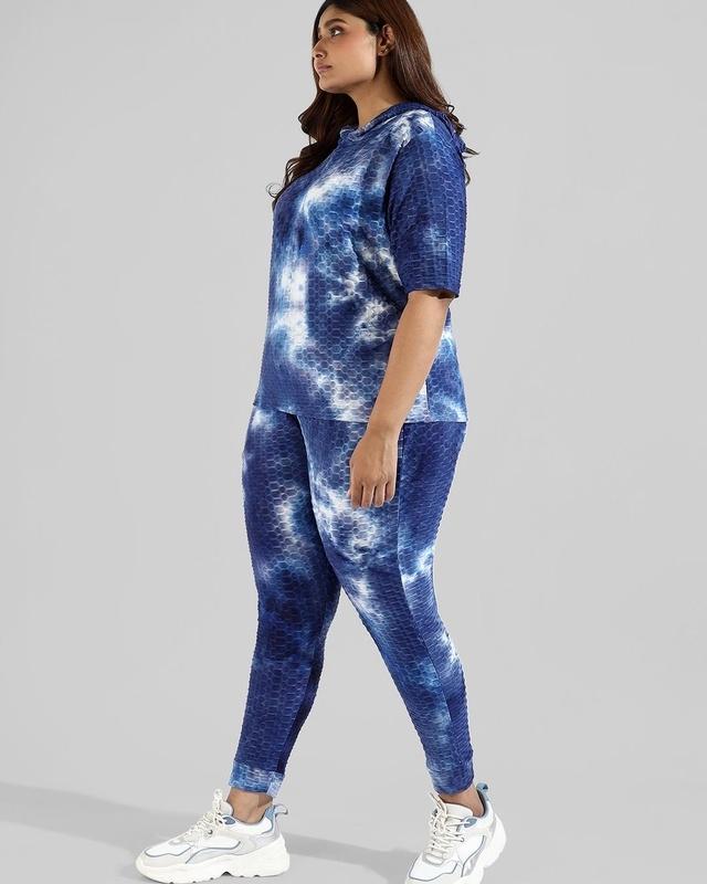 women's blue tie & dye oversized plus size co-ord set