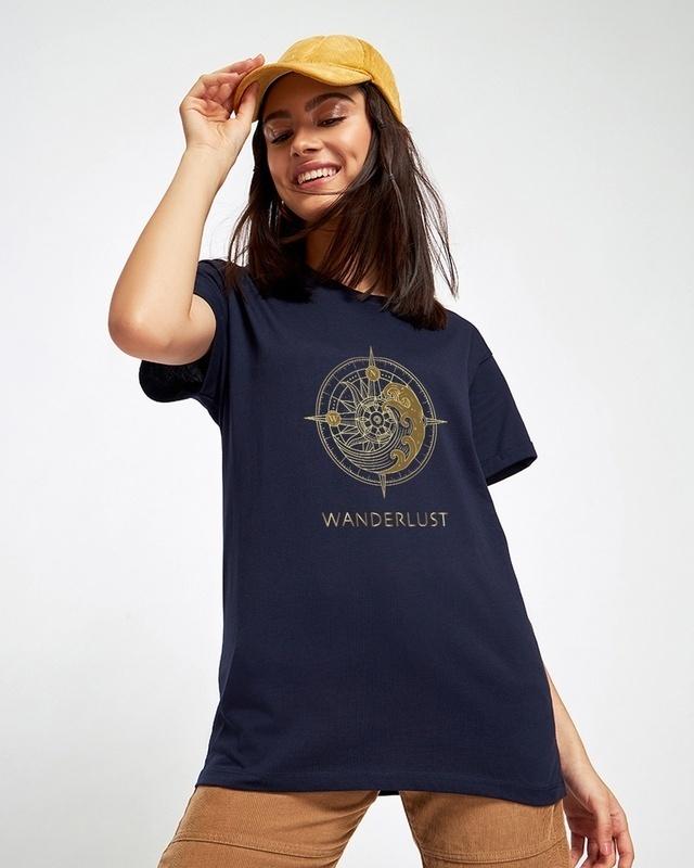 women's blue wanderlust graphic printed boyfriend t-shirt