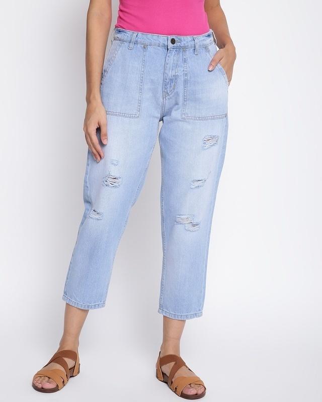 women's blue washed distressed jeans