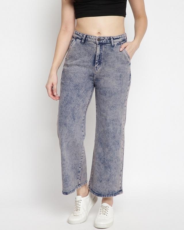 women's blue washed flared jeans