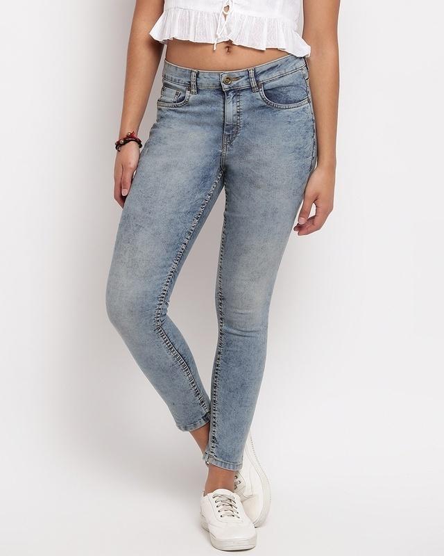 women's blue washed skinny fit jeans