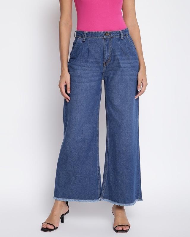 women's blue wide leg jeans