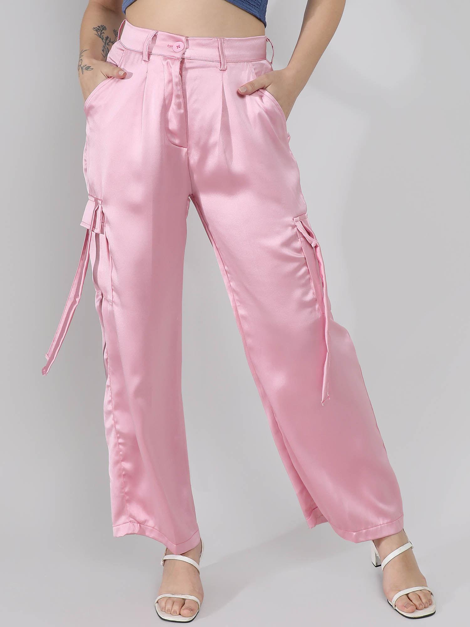 women's blush pink boxy satin pant